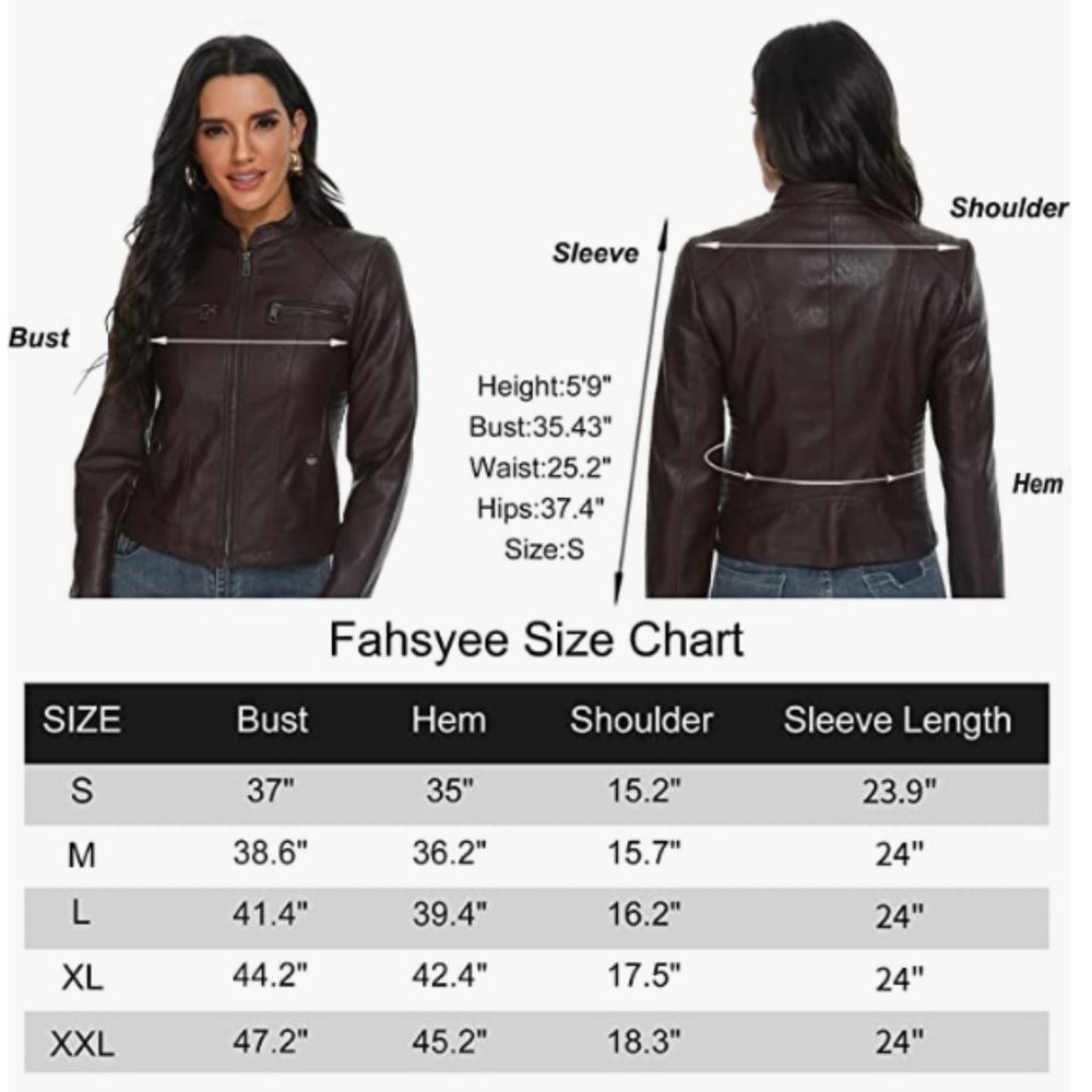 New with Tags Fahsyee Women's Zip-Up Faux Leather Jacket, Size M, Coffee Brown - Picture 13 of 13